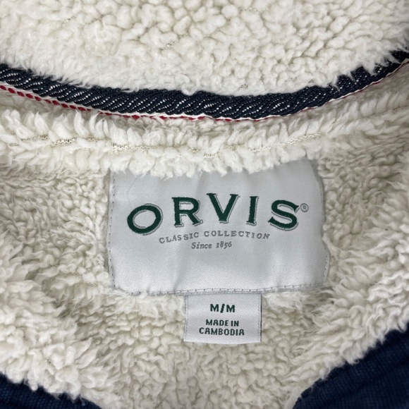 Orvis Men's Size M Brighton Sherpa Lined 1/4 Zip Pullover Sweater Blue - Picture 2 of 5